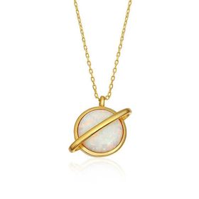 Gumush Gold Opal Taşlı Gezegen Bayan Gümüş Kolye