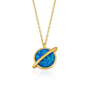 Gumush Gold Opal Taşlı Gezegen Bayan Gümüş Kolye