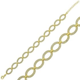 Gumush Gold Oval Taşlı Bayan Gümüş Bileklik