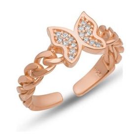 Gumush Gümüş Ayarlanabilir Rose Kelebek Kadın Yüzük