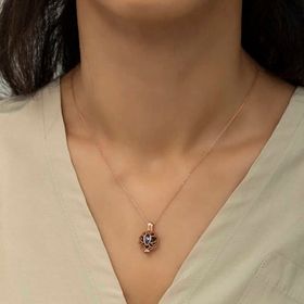 Gumush Kafesli Lotus Gümüş Kadın Kolye