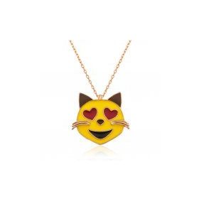 Gumush Kalp Gözlü Kedi Emoji Kadın Kolye
