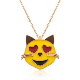 Gumush Kalp Gözlü Kedi Emoji Kadın Kolye