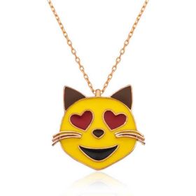 Gumush Kalp Gözlü Kedi Emoji Kadın Kolye