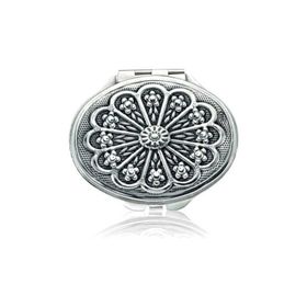 Gumush KR2550057 Papatya Motifli Kapaklı Oval Gümüş El Aynası