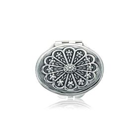 Gumush KR2550057 Papatya Motifli Kapaklı Oval Gümüş El Aynası