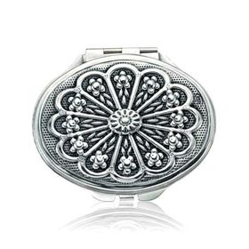 Gumush KR2550057 Papatya Motifli Kapaklı Oval Gümüş El Aynası