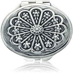 Gumush KR2550057 Papatya Motifli Kapaklı Oval Gümüş El Aynası