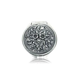 Gumush KR2550059 Gül Motifli Kapaklı Yuvarlak Gümüş El Aynası