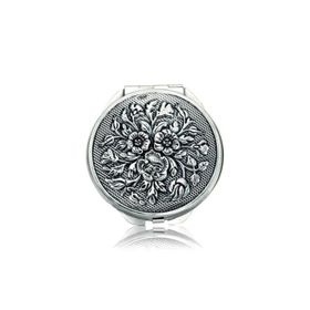 Gumush KR2550059 Gül Motifli Kapaklı Yuvarlak Gümüş El Aynası