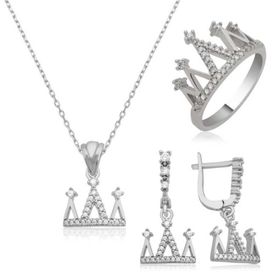 Gumush Kraliçe Tacı Kadın Gümüş Set