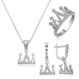 Gumush Kraliçe Tacı Kadın Gümüş Set