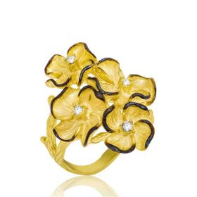 Gumush LR1230135 Gold Gümüş Sarı Çiçek Bayan Yüzük