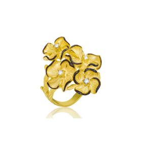 Gumush LR1230135 Gold Gümüş Sarı Çiçek Bayan Yüzük