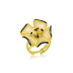 Gumush LR1230135 Gold Gümüş Sarı Çiçek Bayan Yüzük