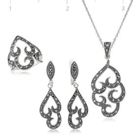 Gumush Markazit Taşlı Kadın Gümüş Set