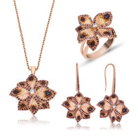 Gumush Menekşe Çiçeği Kadın Gümüş Set