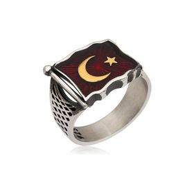 Gumush MR0580101 Türk Bayrağı Gümüş Erkek Yüzük