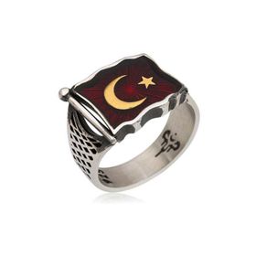 Gumush MR0580101 Türk Bayrağı Gümüş Erkek Yüzük