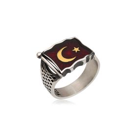 Gumush MR0580101 Türk Bayrağı Gümüş Erkek Yüzük