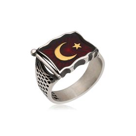 Gumush MR0580101 Türk Bayrağı Gümüş Erkek Yüzük