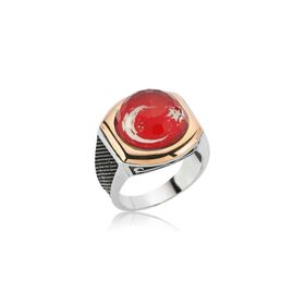 Gumush MR2350080 Ay Yıldız Gümüş Erkek Yüzük