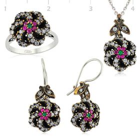 Gumush Otantik Çiçek Kadın Gümüş Set