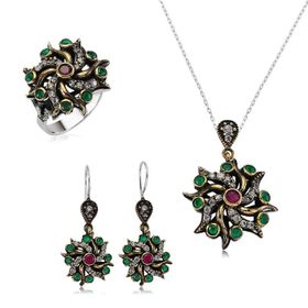 Gumush Otantik Çiçek Kadın Gümüş Set