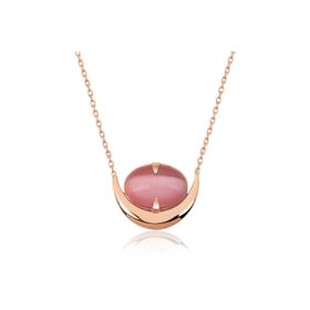 Gumush Pembe Kedi Gözü Kadın Kolye