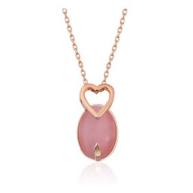 Gumush Pembe Kedi Gözü Taşlı Kalp Gümüş Kadın Kolye