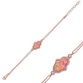 Gumush Pembe Opal Fatma Ana Eli Gümüş Bayan Bileklik