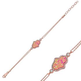 Gumush Pembe Opal Fatma Ana Eli Gümüş Bayan Bileklik