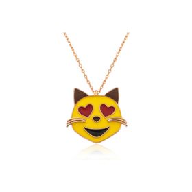 Gumush PT2610802 Kalp Gözlü Kedi Emoji Gümüş Kadın Kolye