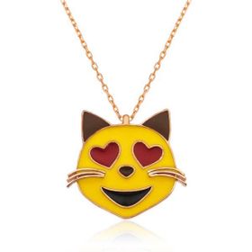 Gumush PT2610802 Kalp Gözlü Kedi Emoji Gümüş Kadın Kolye