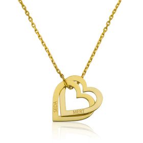 Gumush PT2610905 Gold Gümüş Kişiye Özel Kalpler Kolye