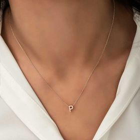 Gumush Rose 3 Boyutlu P Harf Gümüş Kadın Kolye