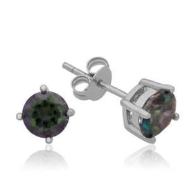 Gumush Rose 5 mm Mistik Topaz Çivili Gümüş Küpe