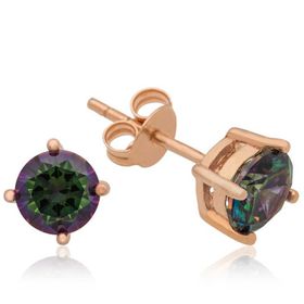 Gumush Rose 6 mm Mistik Topaz Çivili Gümüş Küpe