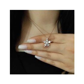 Gumush Rose Beyaz Kamelya Çiçeği Gümüş Kolye