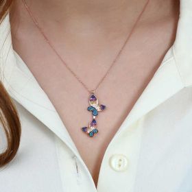 Gumush Rose Çift Kelebek Bayan Gümüş Kolye