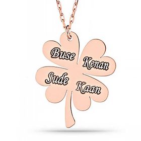 Gumush Rose Dört Yaprak İsimli Yonca Bayan Gümüş Kolye