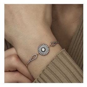 Gumush Rose Elmas Montür Çiçek Bayan Gümüş Bileklik