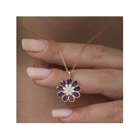 Gumush Rose Erguvan Çiçeği Gümüş Kolye