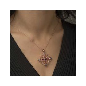 Gumush Rose Etnik Desenli Madalyon Gümüş Kolye