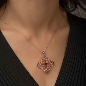 Gumush Rose Etnik Desenli Madalyon Gümüş Kolye