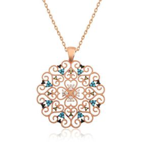 Gumush Rose Etnik Desenli Madalyon Gümüş Kolye