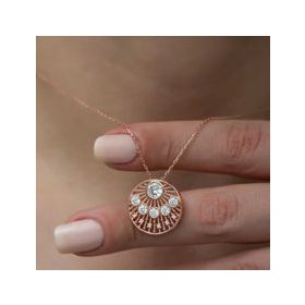 Gumush Rose Etnik Desenli Rose Bayan Gümüş Kolye