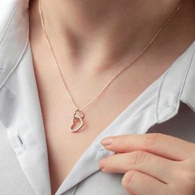 Gumush Rose İki Kalp Bayan Gümüş Kolye