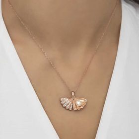 Gumush Rose İncili İstiridye Bayan Gümüş Kolye