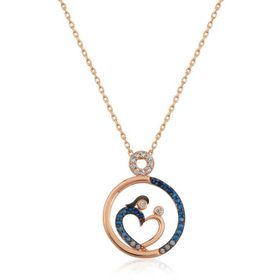 Gumush Rose Kalp Anne ve Bebek Bayan Gümüş Kolye